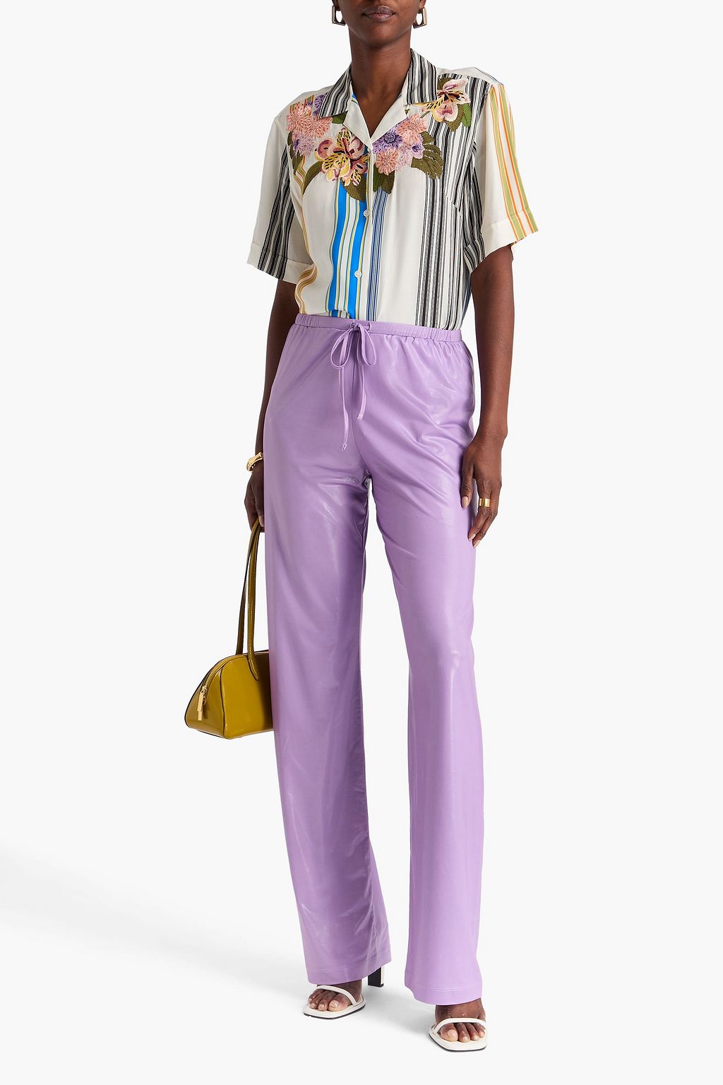 DRIES VAN NOTEN بنطال من الجيرسيه المصنوع من الساتان بقصّة أرجل واسعة