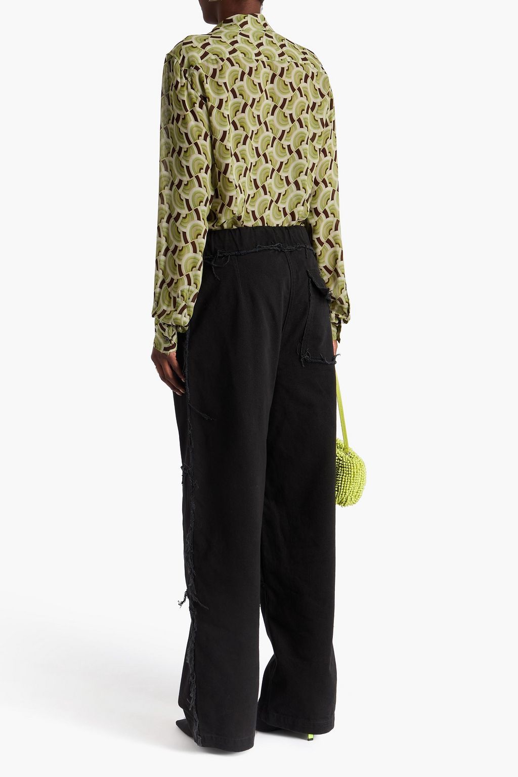 DRIES VAN NOTEN بنطال بأرجل واسعة مصنوع من قطن التويل بحواف منسّلة