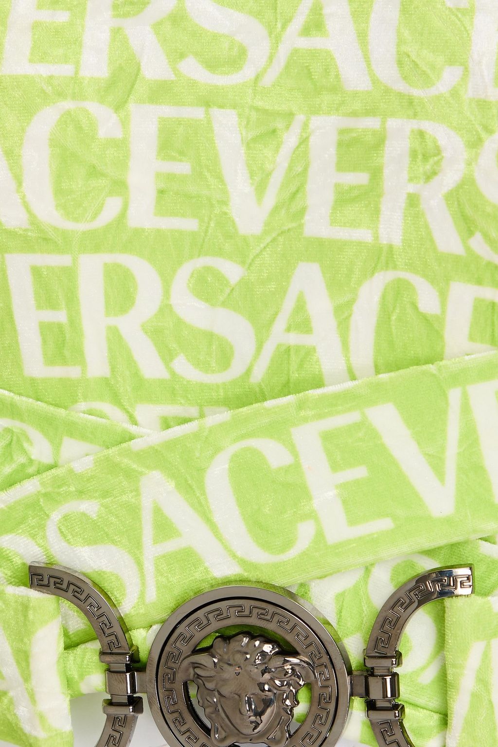 VERSACE Cropped printed stretch-velvet top