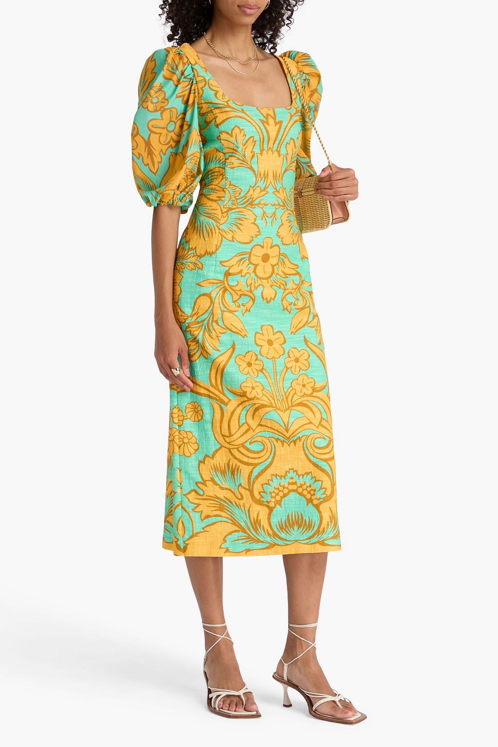 LA DOUBLEJ فستان "سيزلر" متوسط الطول من التويل المصنوع من مزيج القطن مزين بطبعات