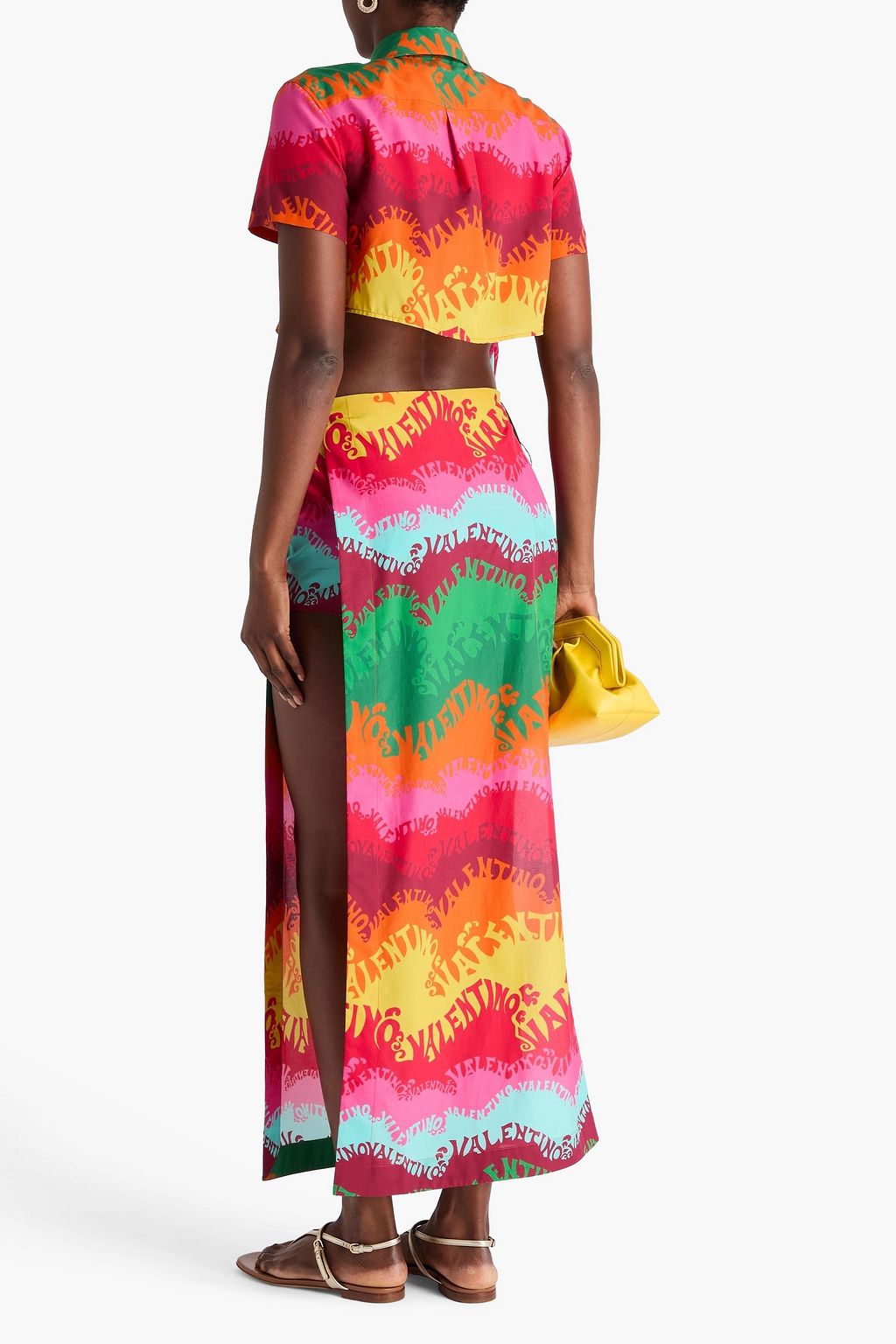 VALENTINO GARAVANI Cropped printed silk and cotton-blend shirt