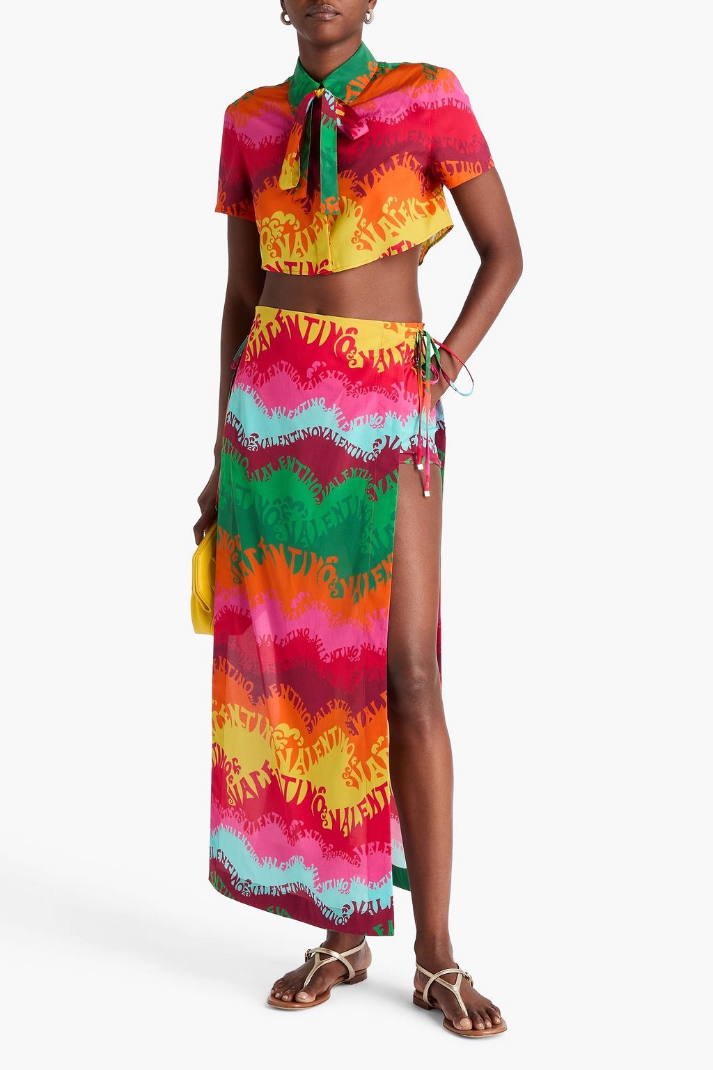 VALENTINO GARAVANI Cropped printed silk and cotton-blend shirt