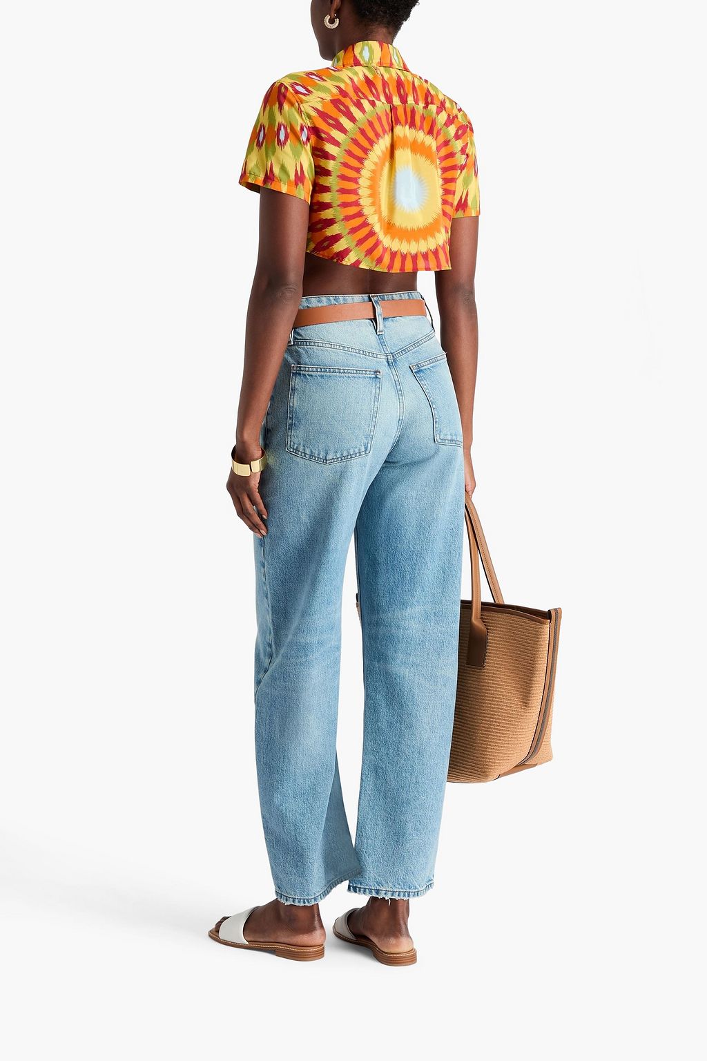 VALENTINO GARAVANI Cropped printed silk and cotton-blend shirt