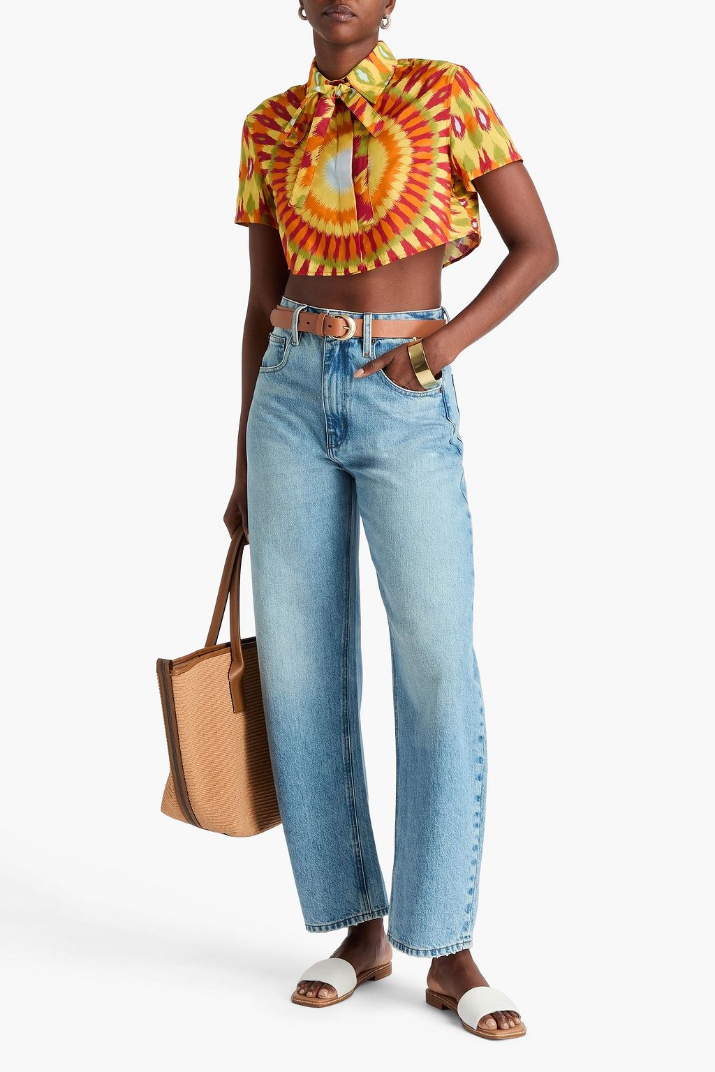 VALENTINO GARAVANI Cropped printed silk and cotton-blend shirt
