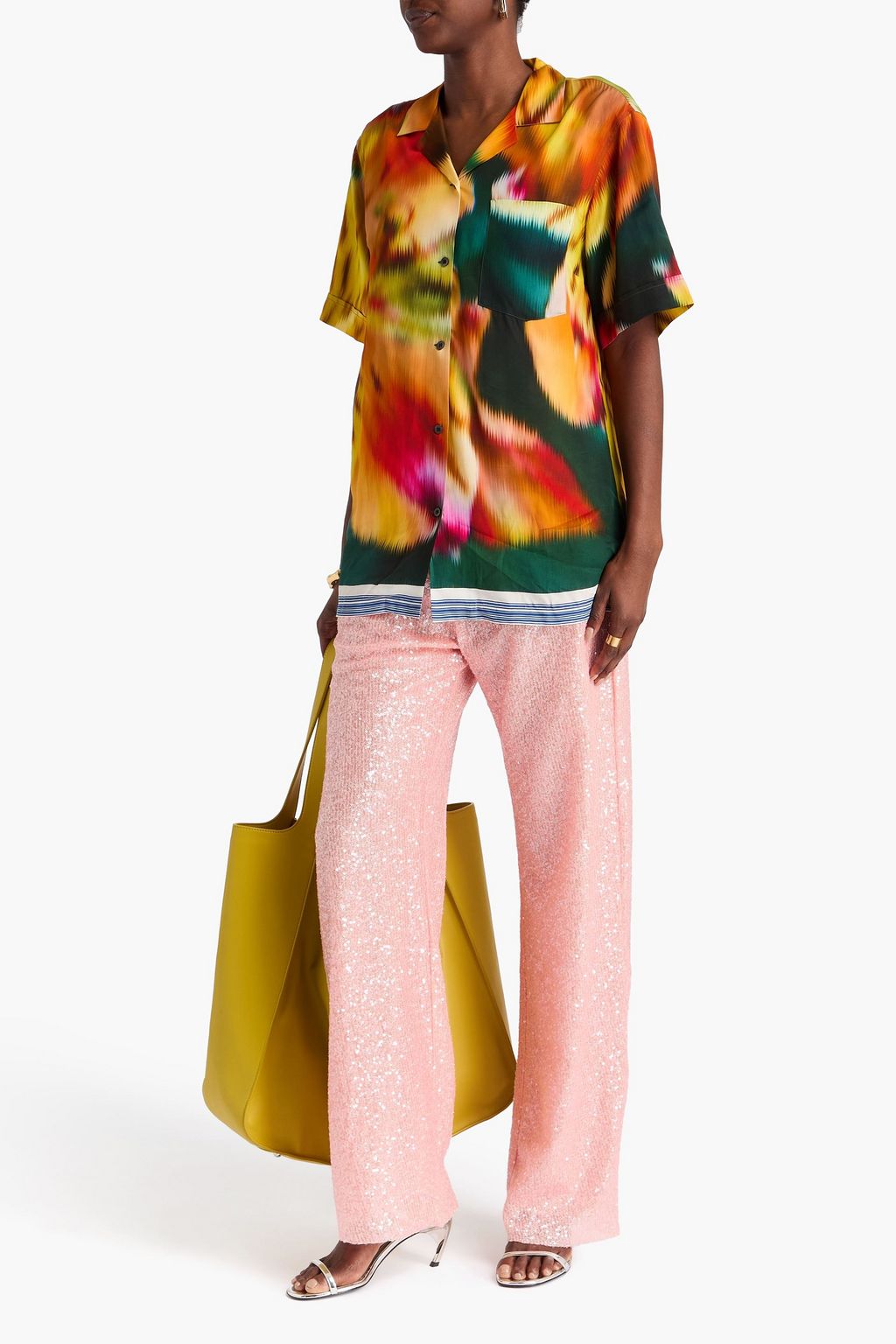 DRIES VAN NOTEN قميص مصنوع من التويل ومزين بطبعات