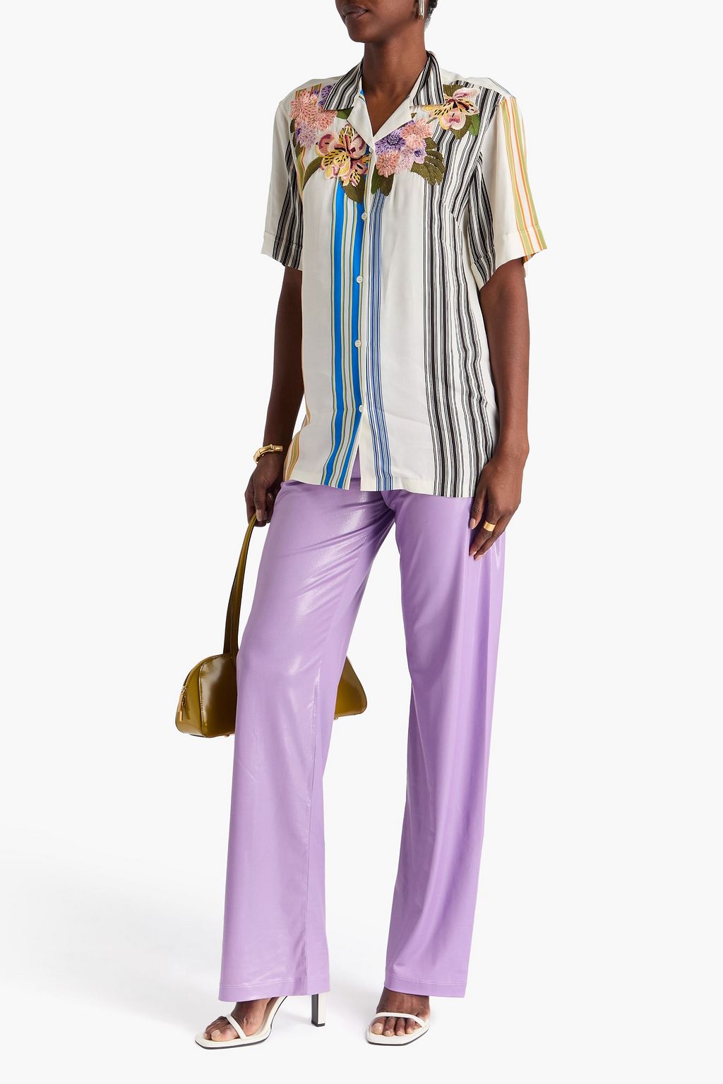 DRIES VAN NOTEN قميص من التويل المخطط مطرّز