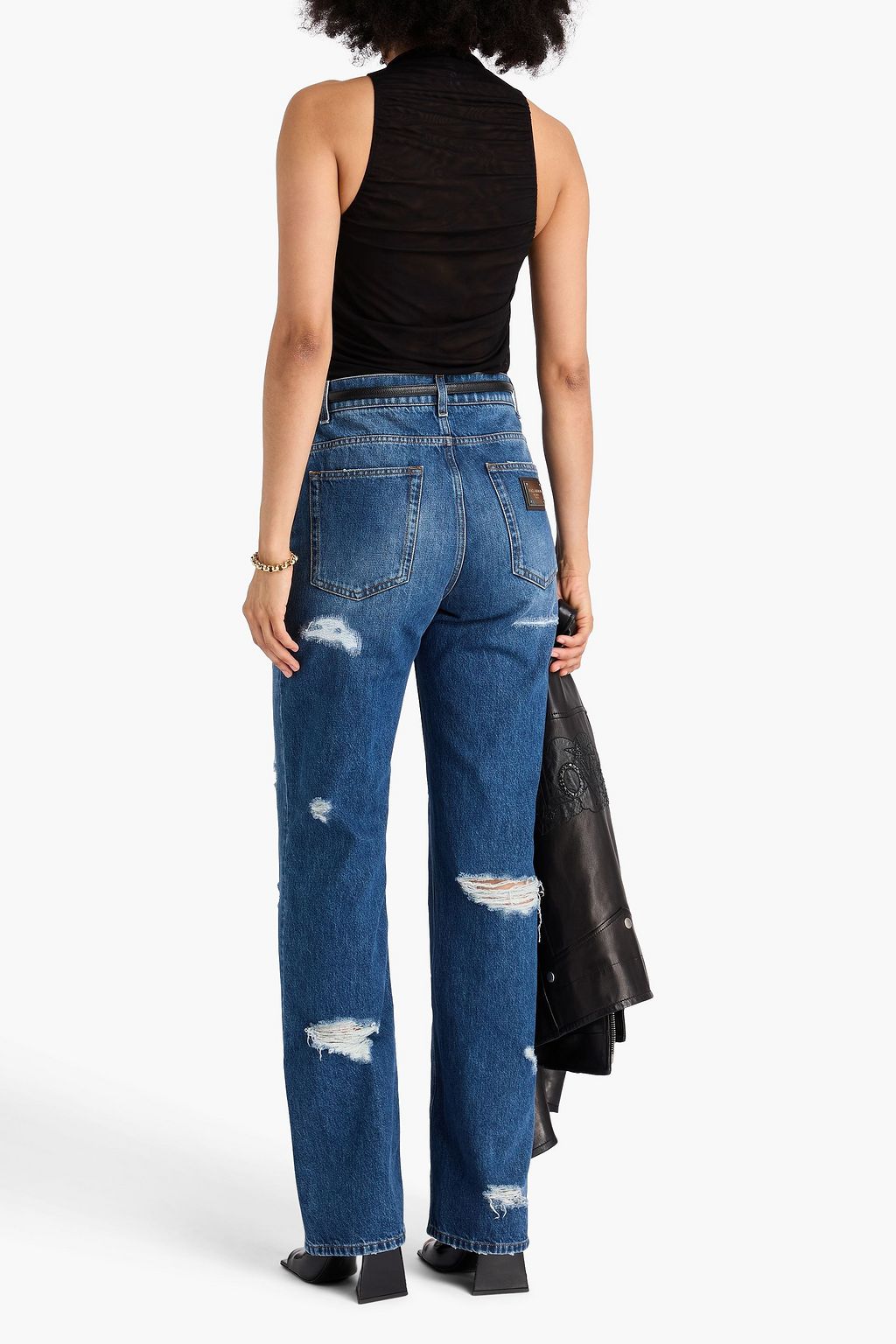 DOLCE&GABBANA Distressed high-rise straight-leg jeans