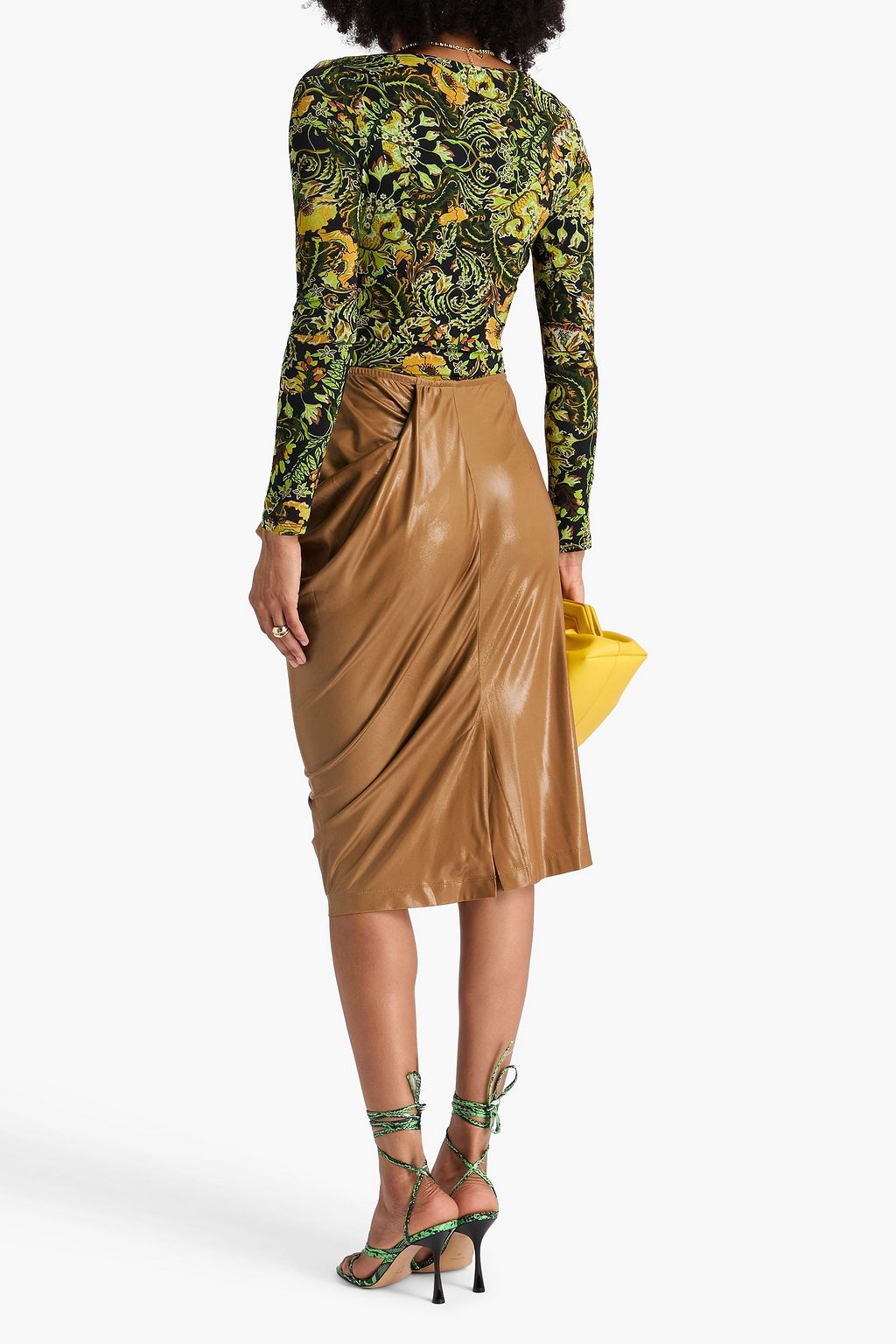 DRIES VAN NOTEN Draped coated stretch-jersey skirt