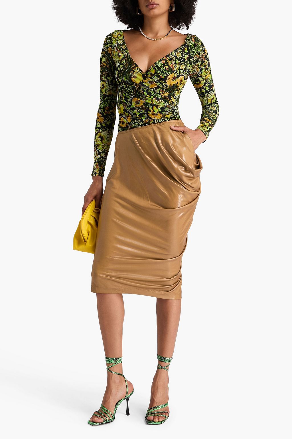 DRIES VAN NOTEN Draped coated stretch-jersey skirt