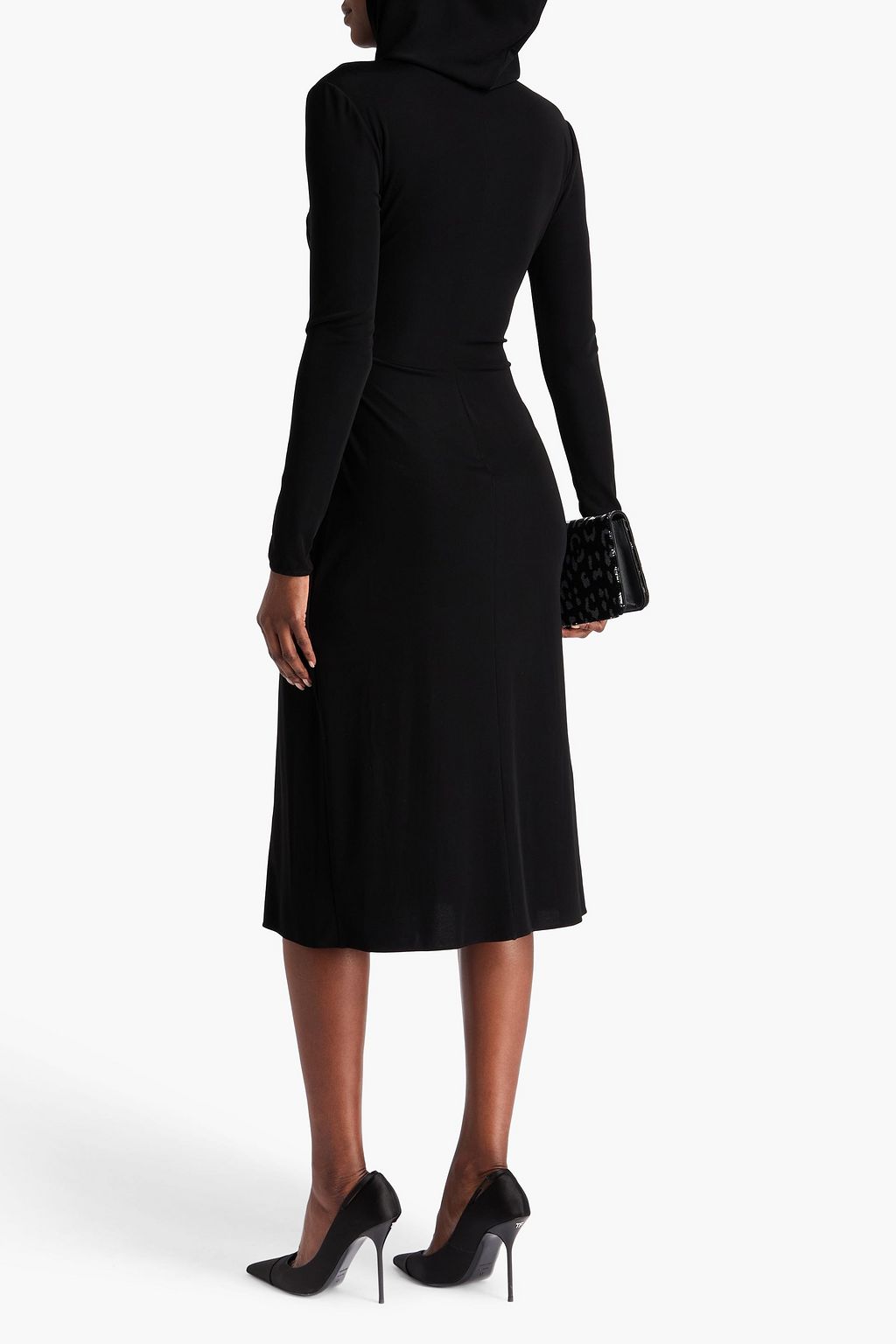 TOM FORD Wrap-effect ribbed jersey hooded midi dress