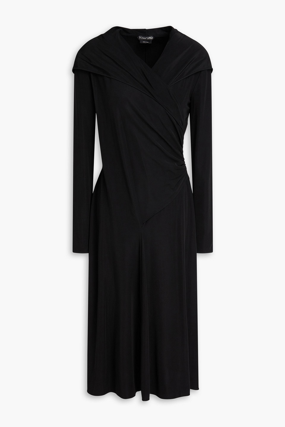 tom ford - wrap-effect ribbed jersey hooded midi dress - black - it 36