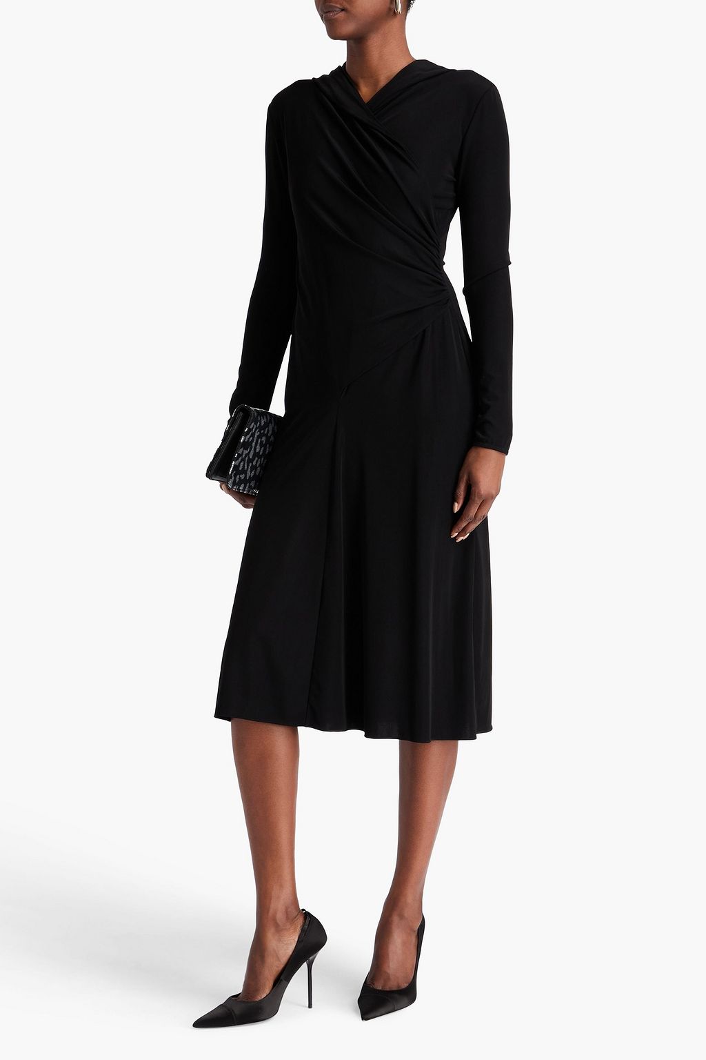 TOM FORD Wrap-effect ribbed jersey hooded midi dress