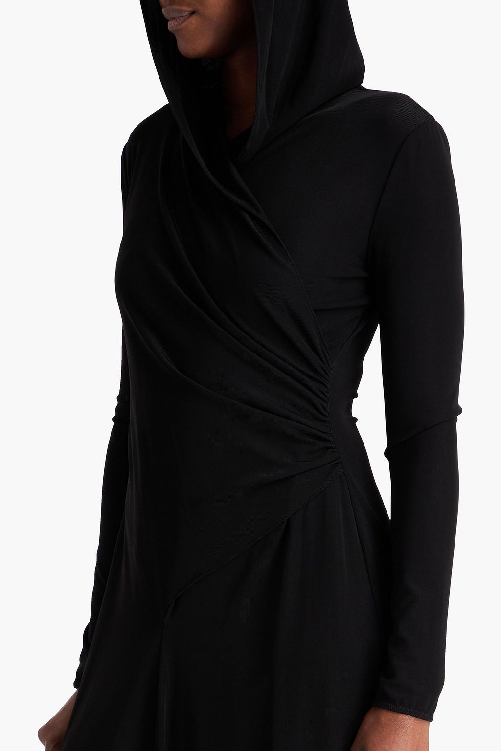 TOM FORD Wrap-effect ribbed jersey hooded midi dress