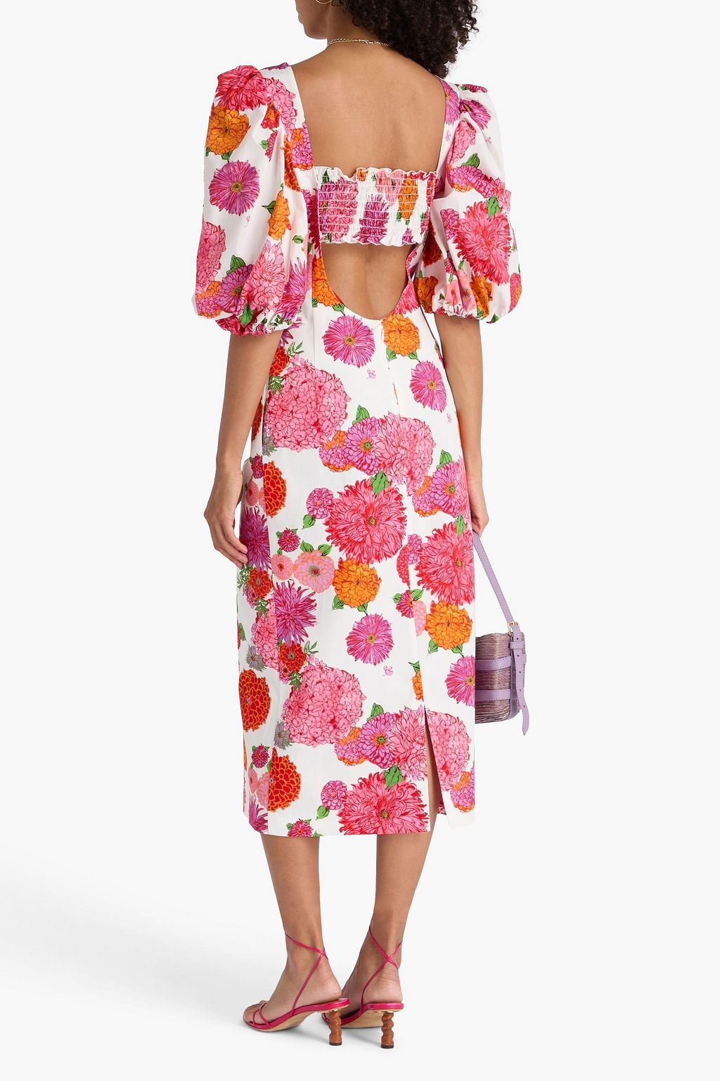 LA DOUBLEJ فستان "سيزلر" متوسط الطول من التويل المصنوع من مزيج القطن مزين بطبعة الأزهار