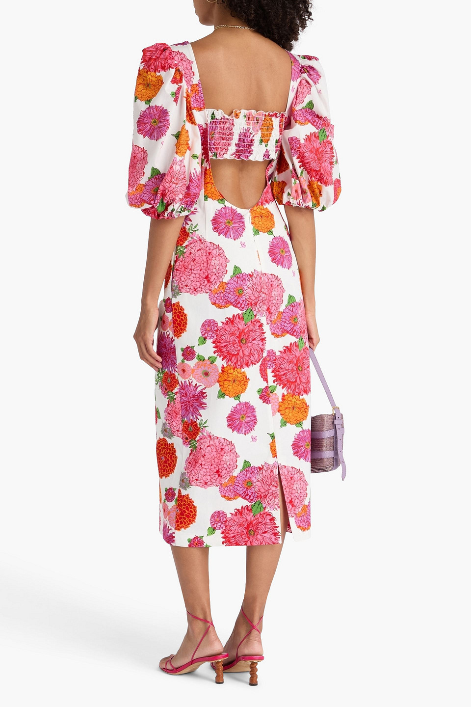 La Doublej Sizzler Floral-print Cotton-blend Twill Midi Dress In White