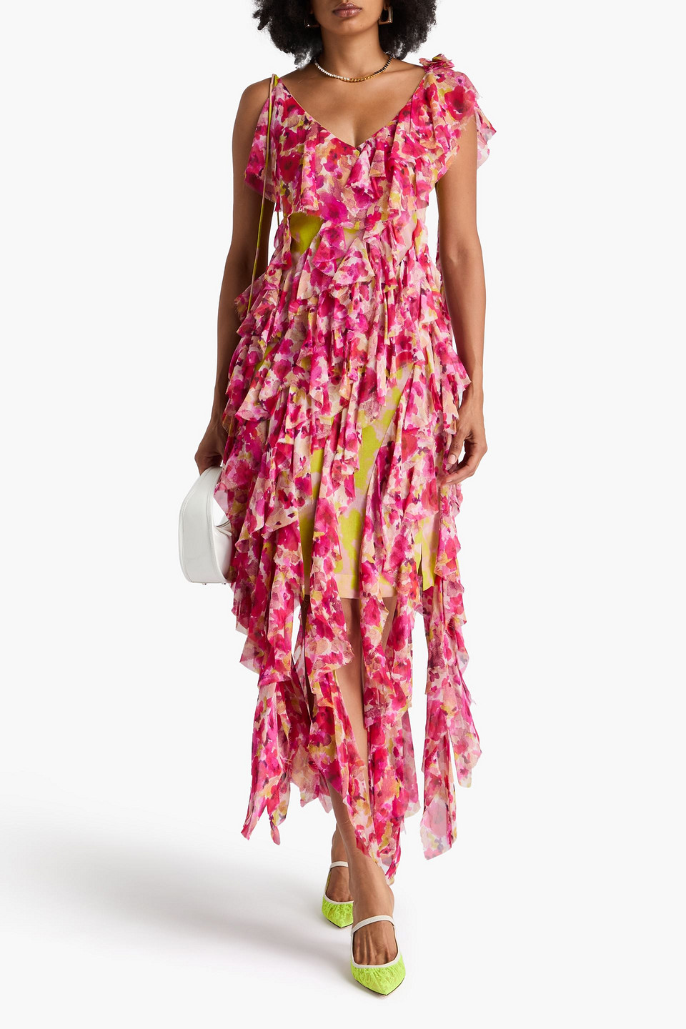  Dries Van Noten - Daylin Asymmetrisches Maxikleid Aus Chiffon Aus Einer Seidenmischung Mit Print - Pink - Fr 36 