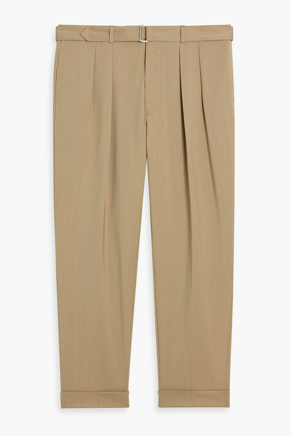 Officine Generale Pierre Tapered Belted Wool-twill Pants In Brown