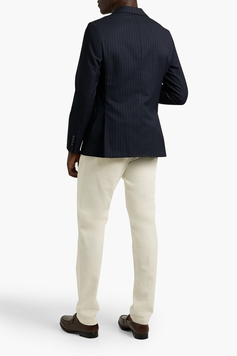 Officine Generale 375 Pinstriped Wool-twill Blazer In Black