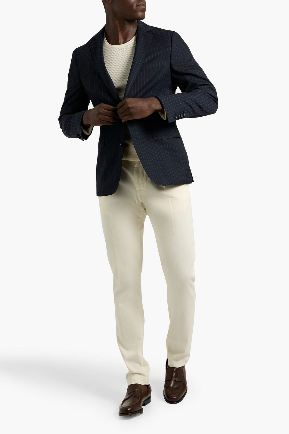 Officine Generale 375 Pinstriped Wool-twill Blazer In Black