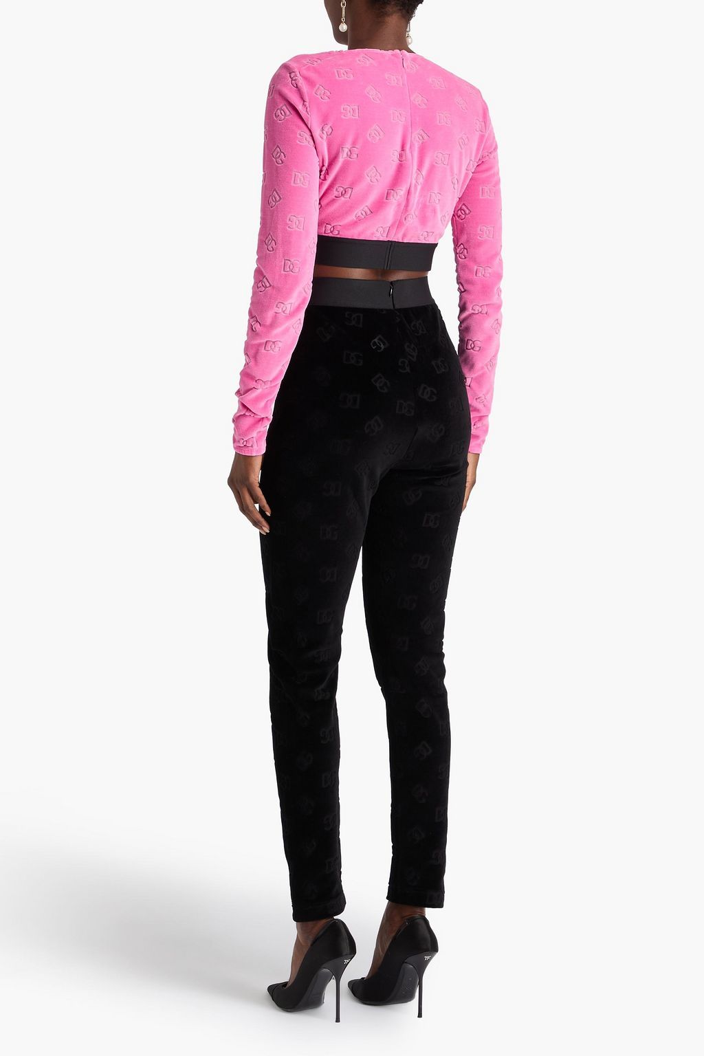 DOLCE&GABBANA Cropped Oberteil aus Baumwollsamt mit Ausbrennmuster