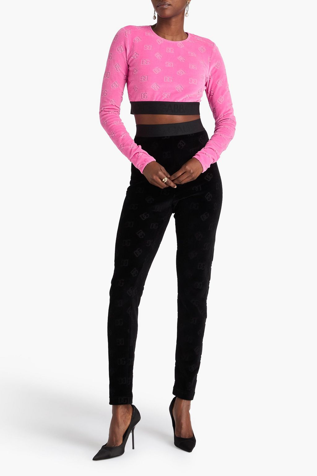 DOLCE&GABBANA Cropped Oberteil aus Baumwollsamt mit Ausbrennmuster
