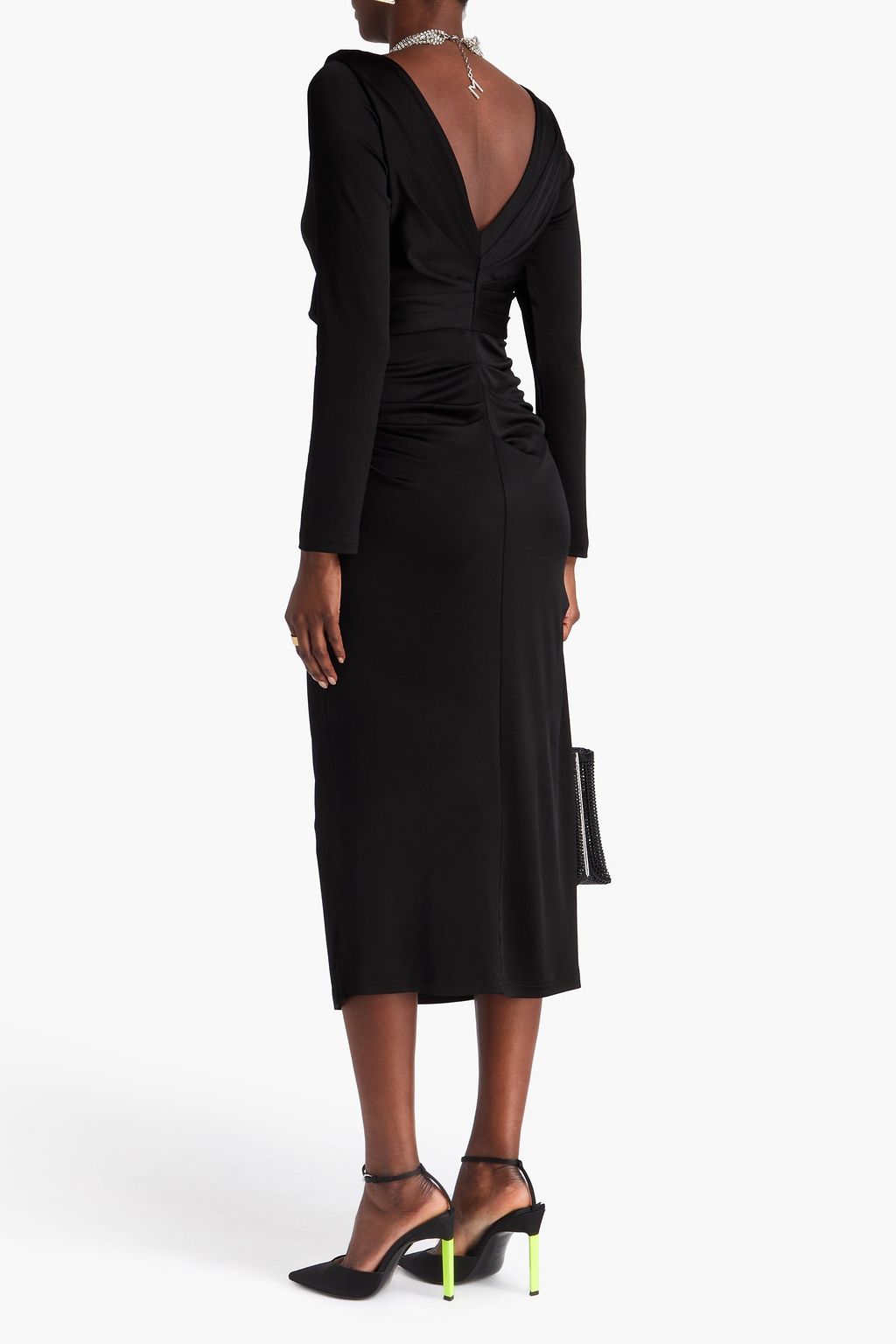 DRIES VAN NOTEN 드레이프 디테일 새틴 저지 미디 드레스