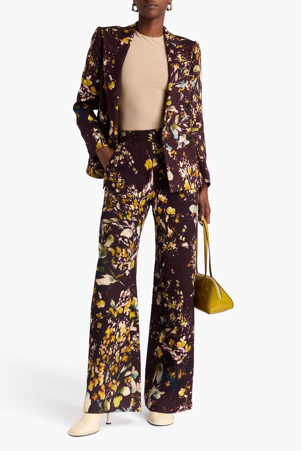 DRIES VAN NOTEN بنطال بقصة أرجل واسعة من الجاكار مزين بطبعات