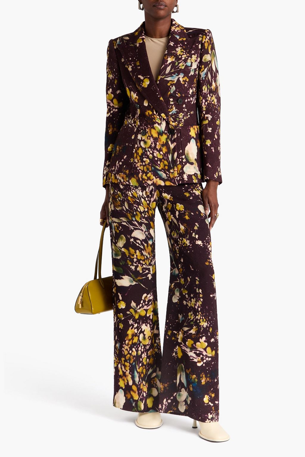 DRIES VAN NOTEN بليزر من قماش كلوكيه مطبّع بنقوش الأزهار ومزيّن بصفّين من الأزرار
