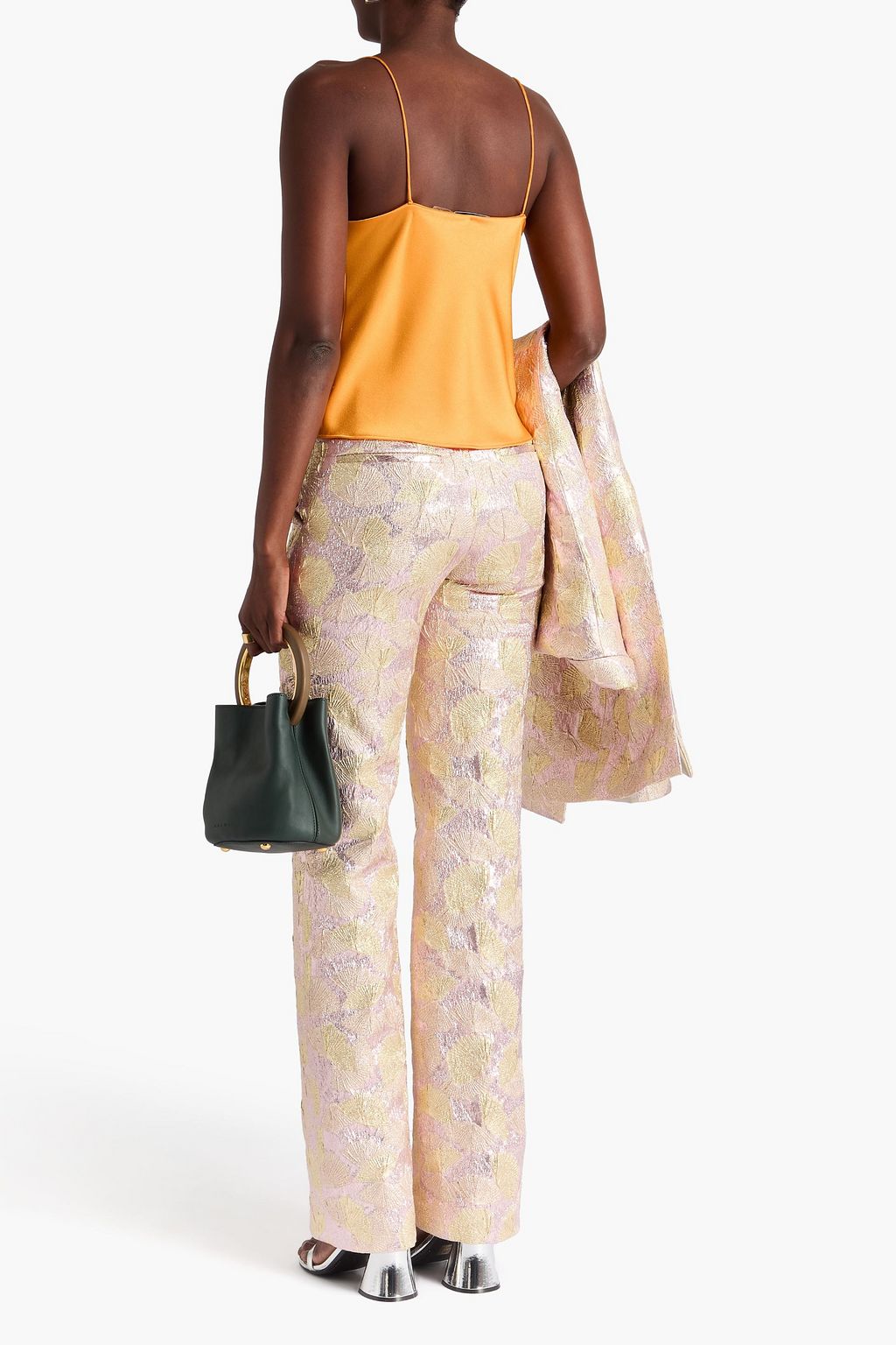 DRIES VAN NOTEN بنطال بوت كت من الجاكار لون ميتاليك