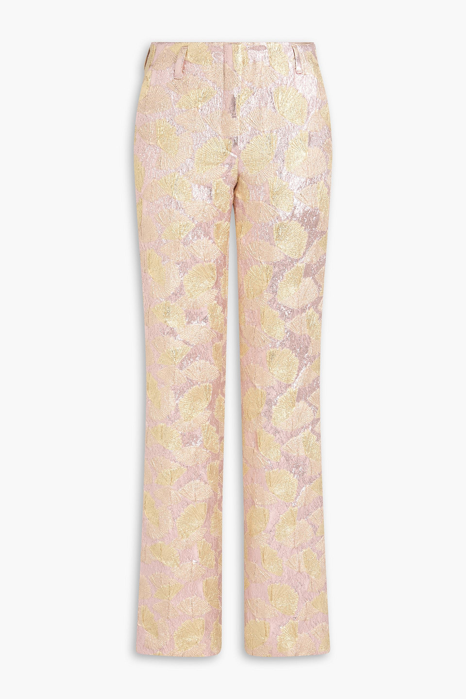 Dries Van Noten Metallic Jacquard Bootcut Trousers In Gold