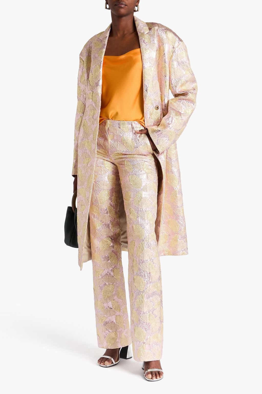 DRIES VAN NOTEN بنطال بوت كت من الجاكار لون ميتاليك