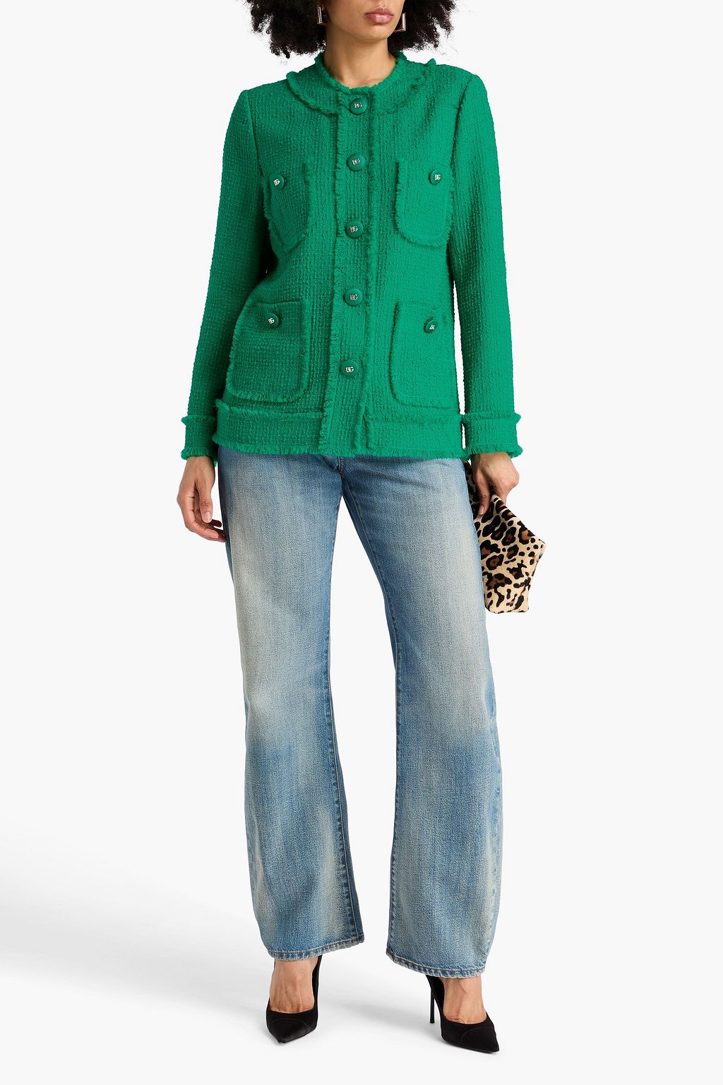 DOLCE&GABBANA Jacke aus Tweed aus einer Wollmischung mit Fransen