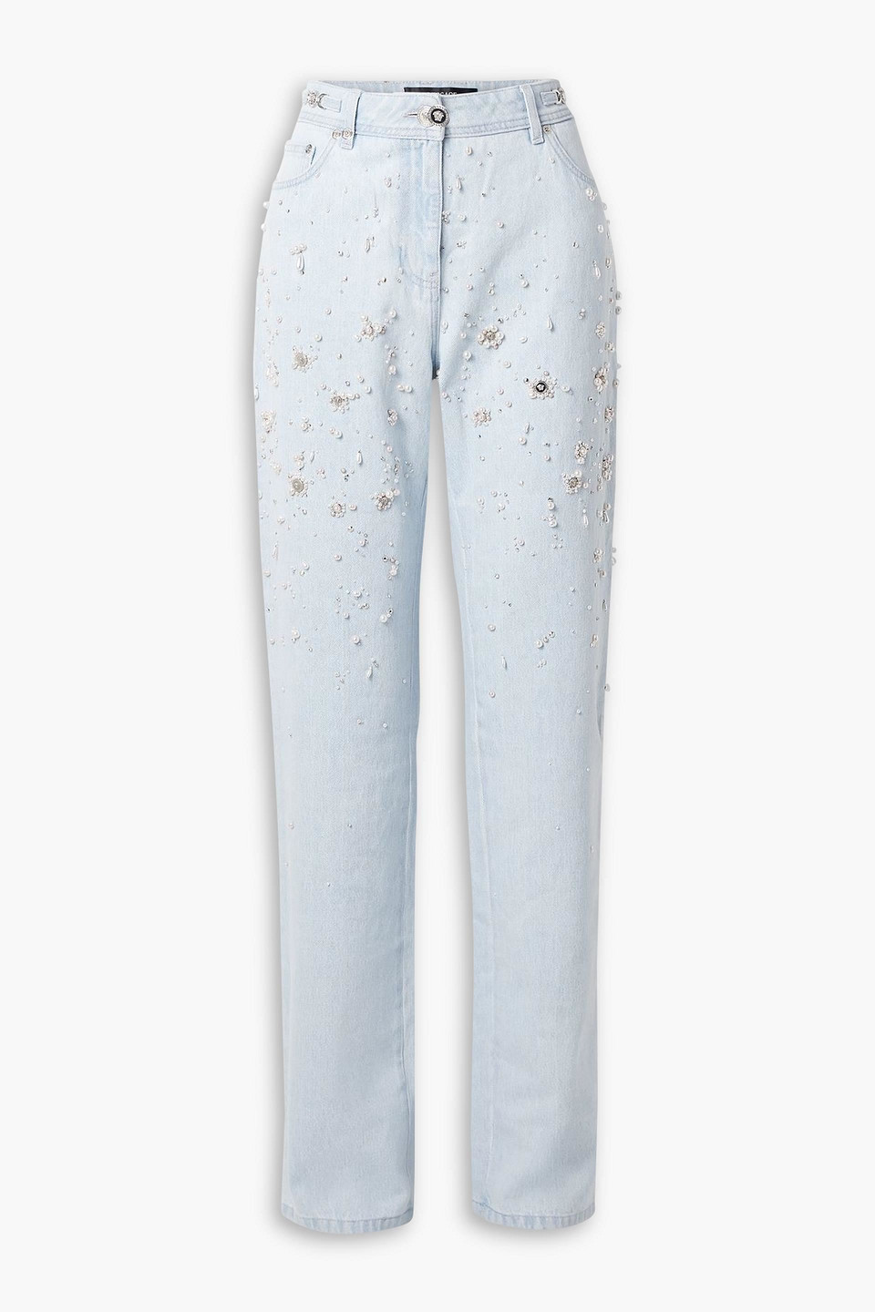 Versace Embellished High-rise Straight-leg Jeans In Blue