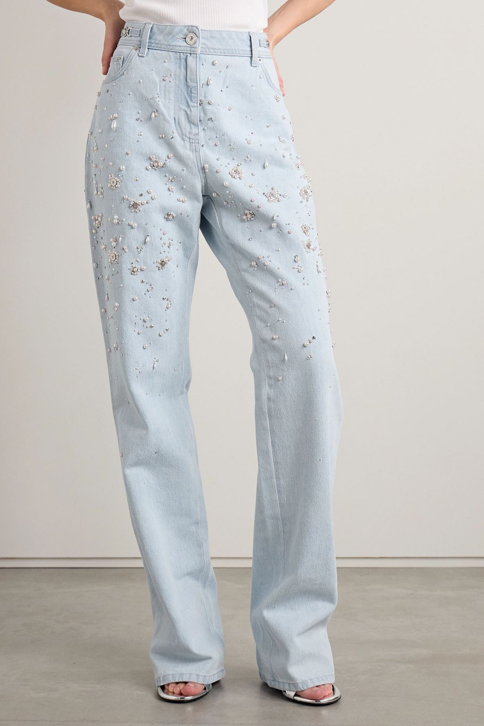 Versace Embellished high-rise straight-leg jeans