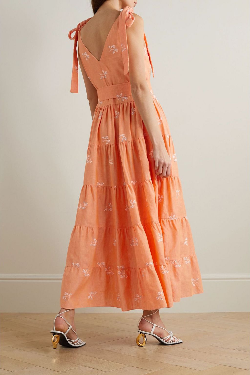 ERDEM Yesenia bow-detailed tiered embroidered cotton-blend gauze midi dress