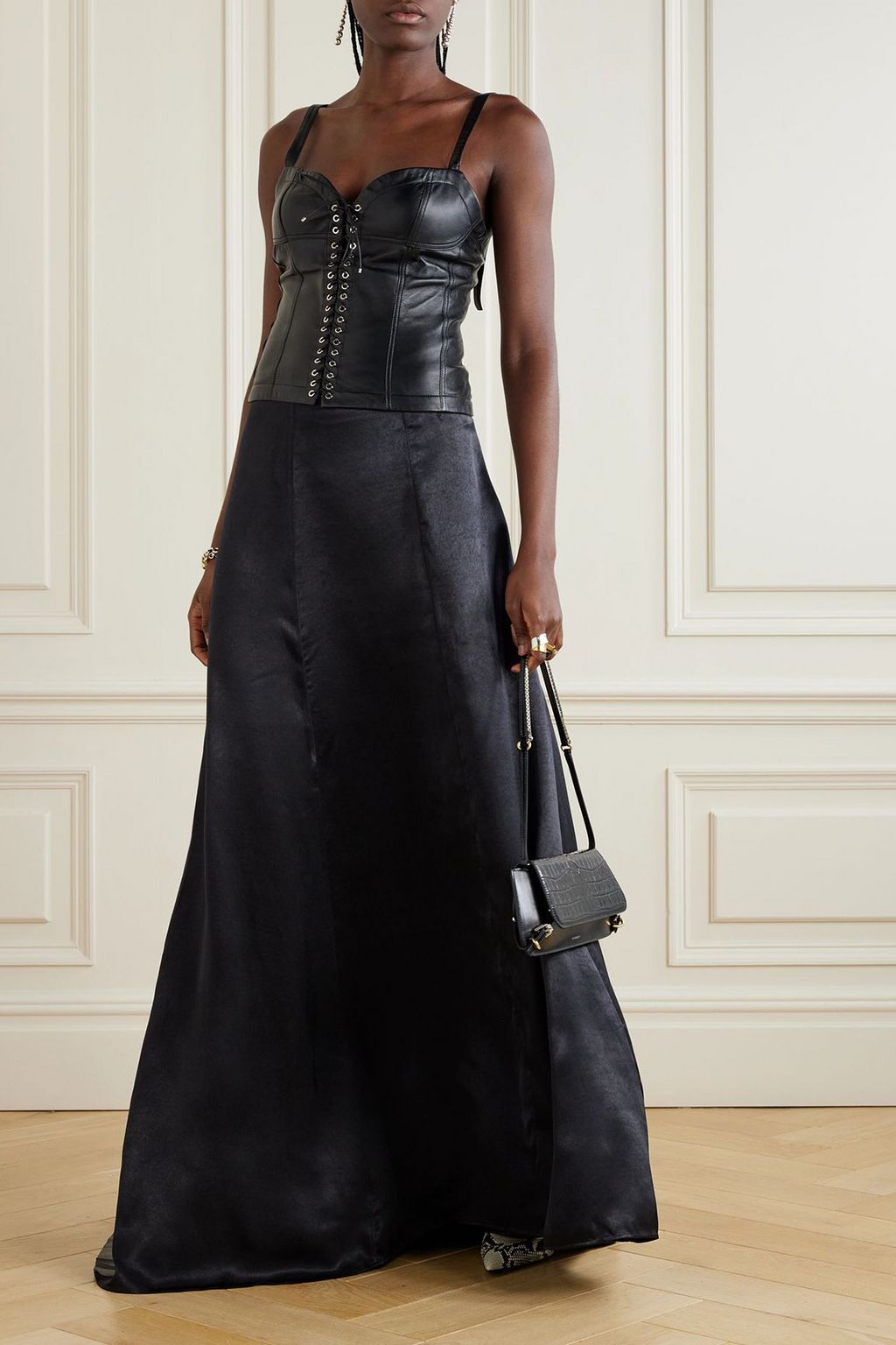 LUDOVIC DE SAINT SERNIN Lace-up leather bustier top