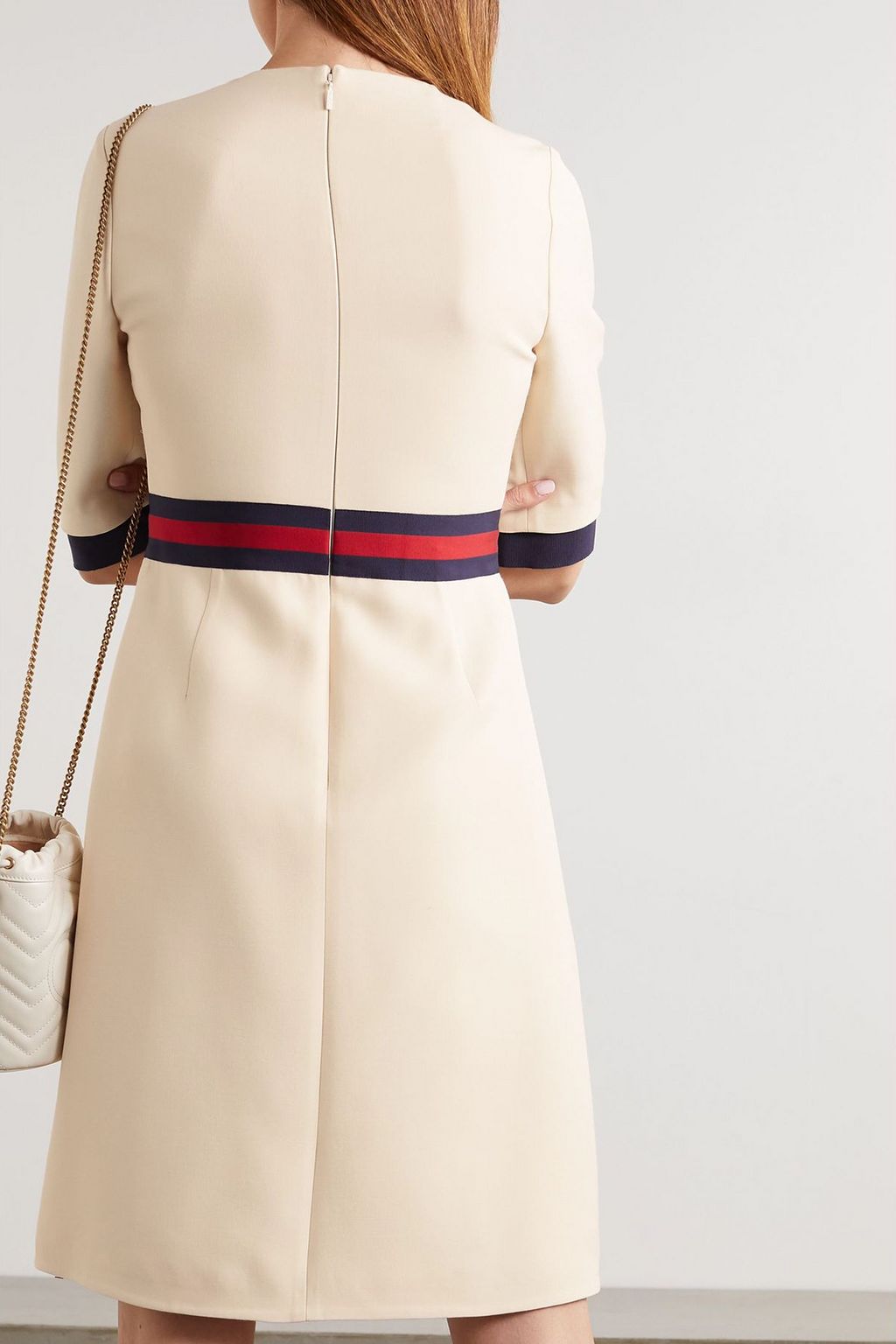 GUCCI Grosgrain-trimmed wool and silk-blend cady dress
