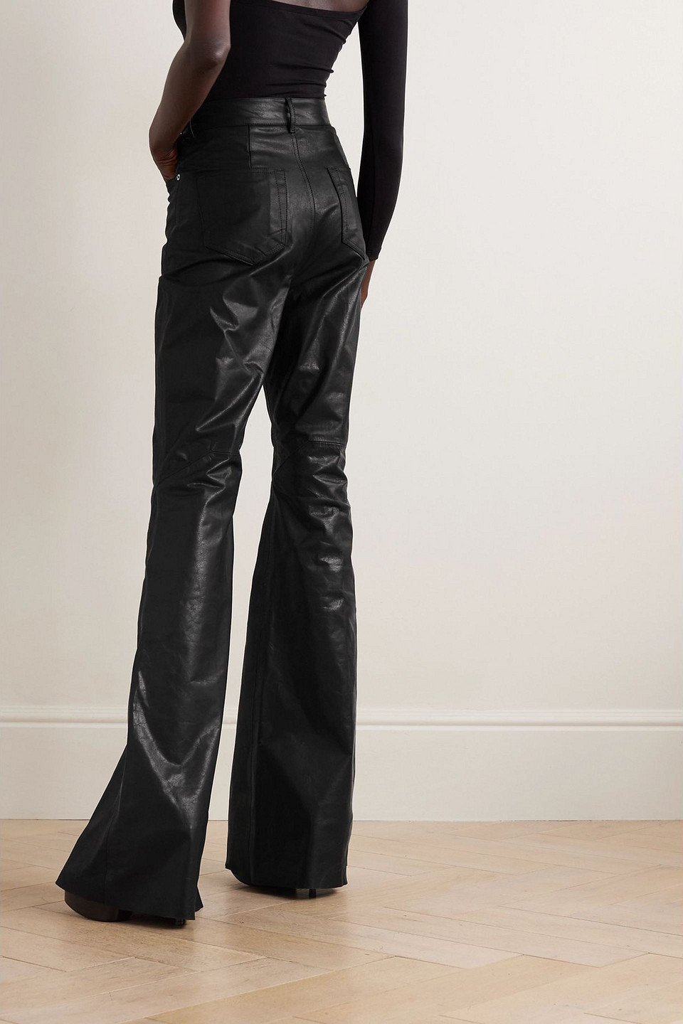 Rick Owens Bolan Leather Flared Pants In Black