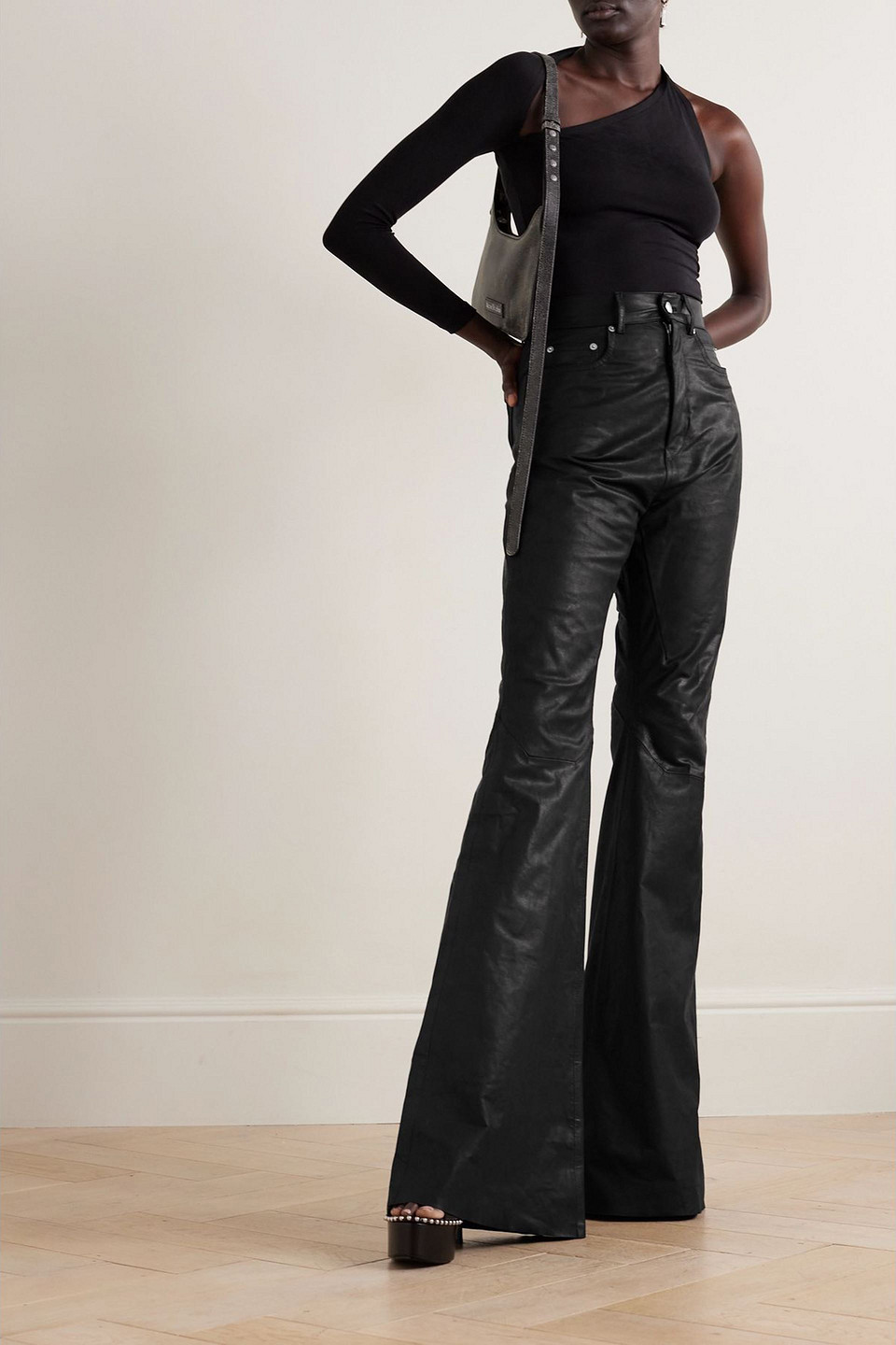 Rick Owens Bolan Leather Flared Pants In Black