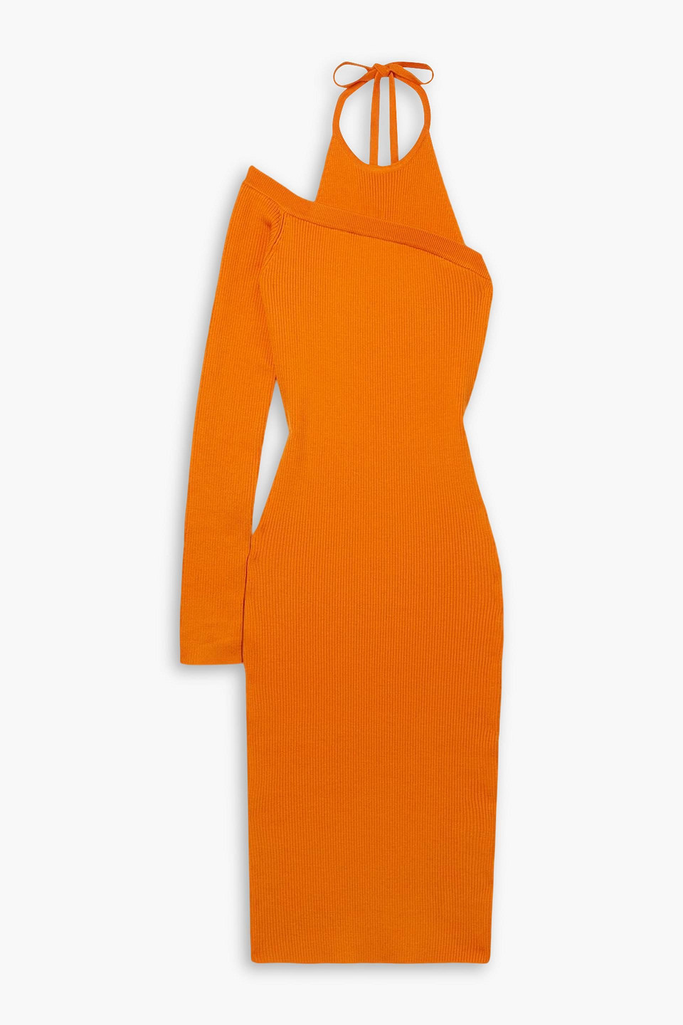 Monse One-sleeve Ribbed Wool-blend Halterneck Midi Dress In Orange