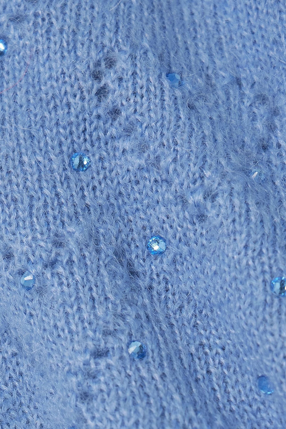 Alessandra Rich Cropped Crystal-embellished Pointelle-knit Mohair-blend Cardigan In Blue