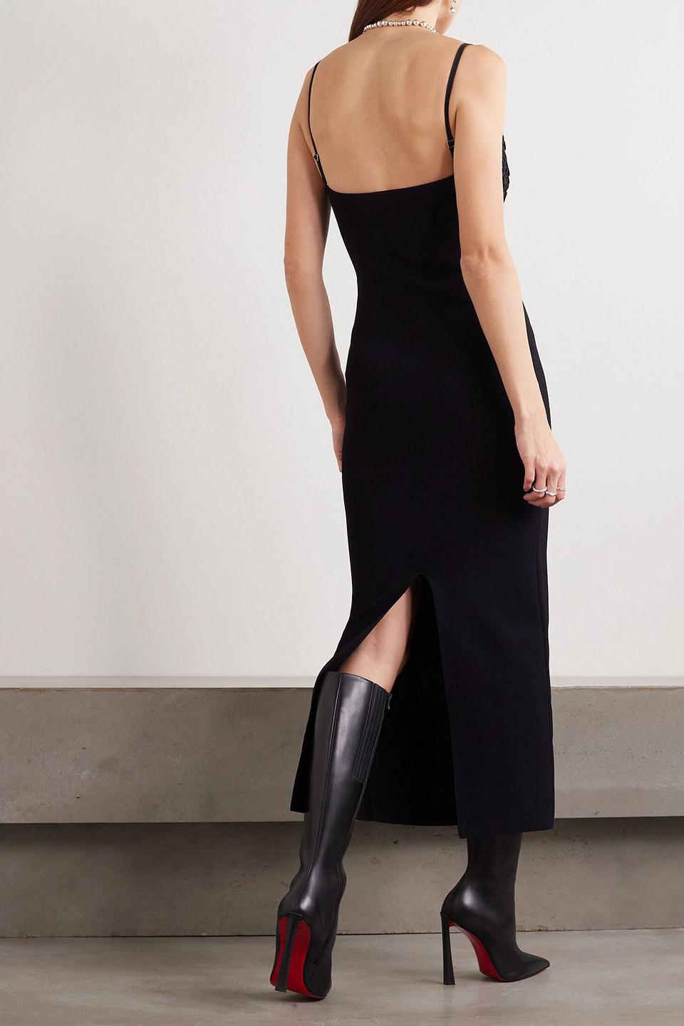 Galvan Spiral Appliquéd Ribbed Jersey Maxi Dress In Black