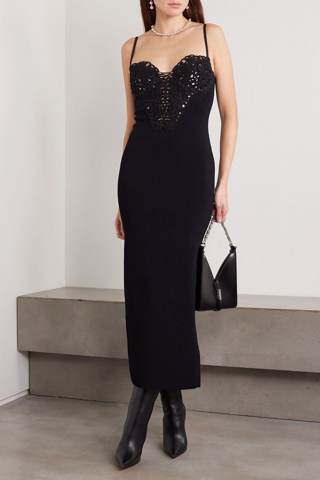 GALVAN  LONDON Spiral appliquéd ribbed jersey maxi dress
