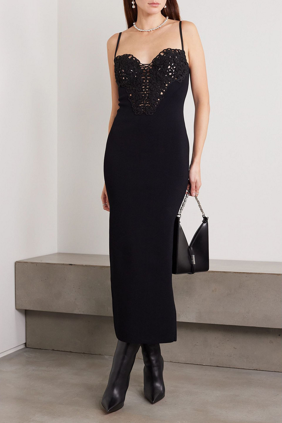 Galvan Spiral Appliquéd Ribbed Jersey Maxi Dress In Black