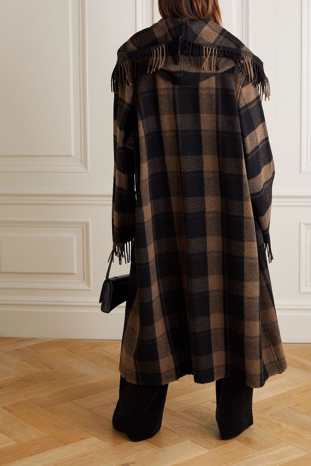 BALENCIAGA Fringed checked wool-blend coat