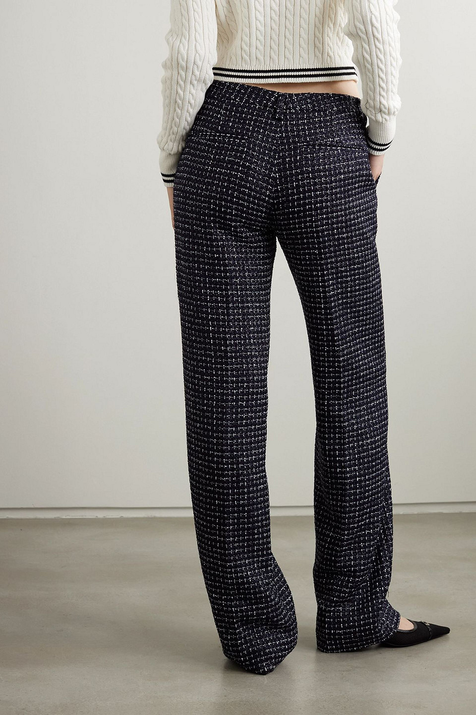 Alessandra Rich Sequin-embellished Metallic Tweed Straight-leg Pants In Blue