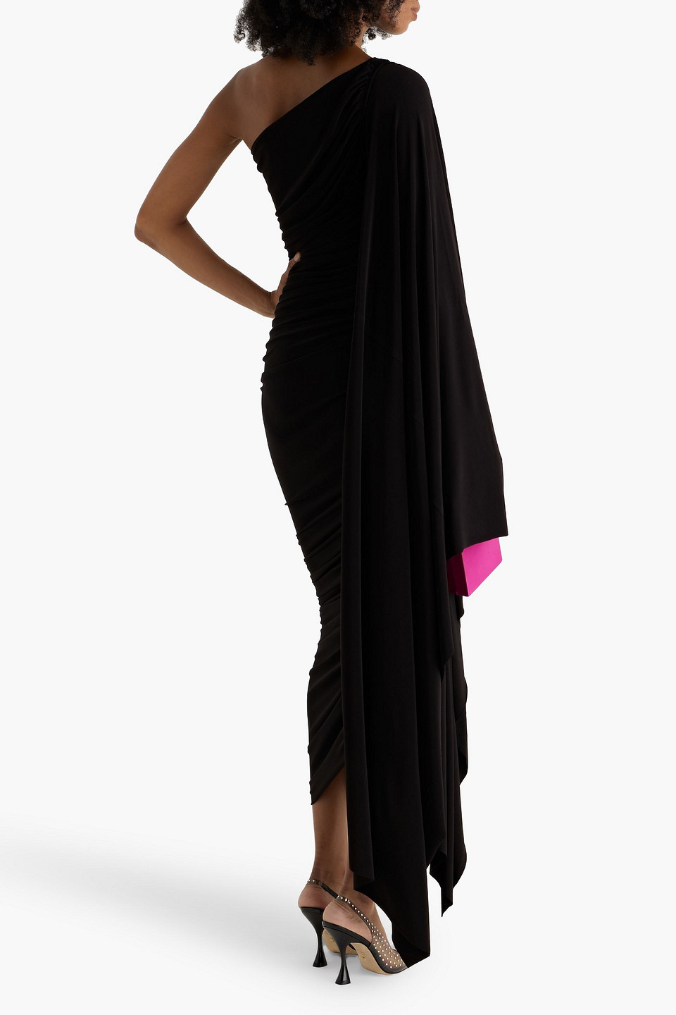 Norma Kamali Diana One-sleeve Ruched Stretch-jersey Gown In Black