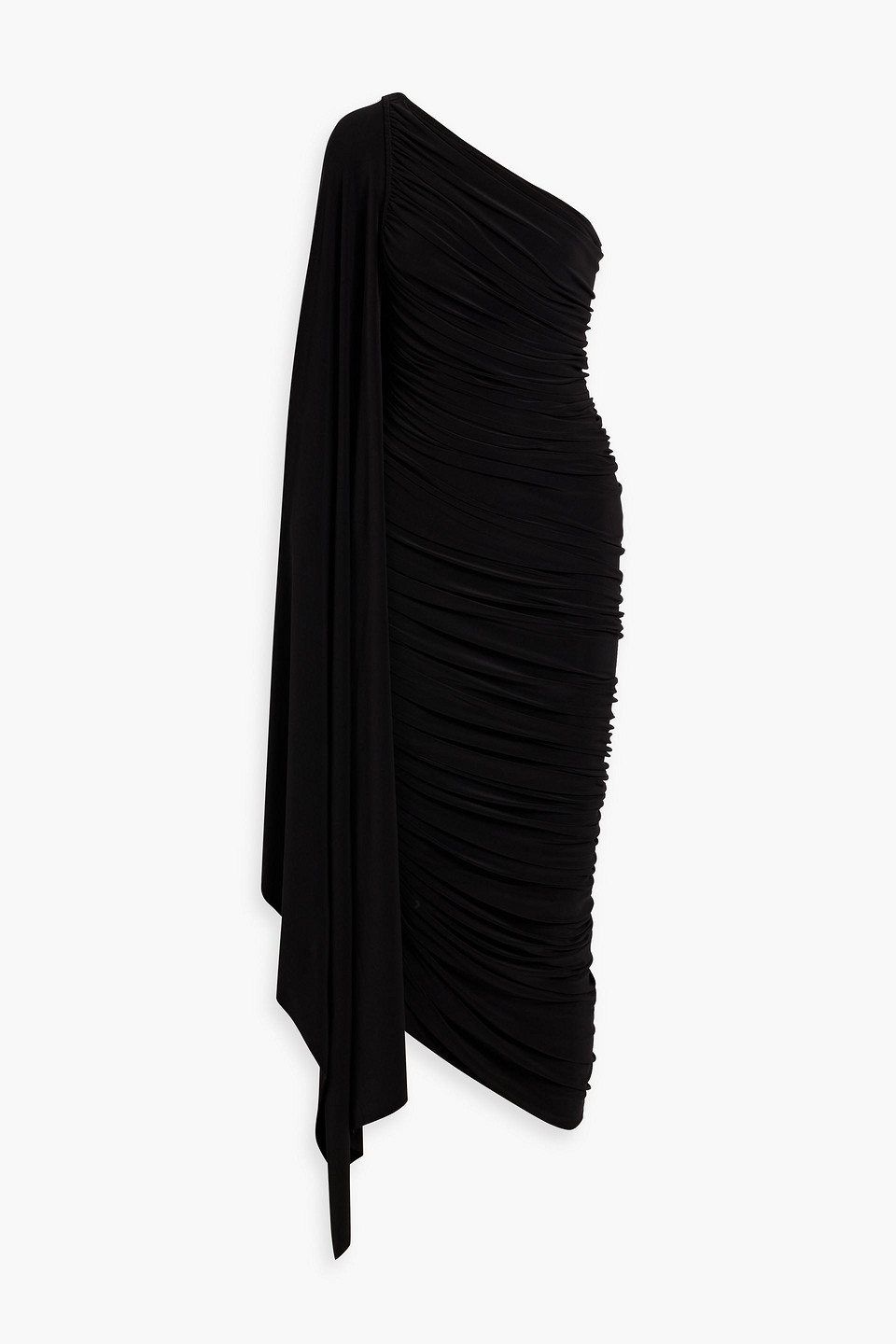 Norma Kamali Diana One-sleeve Ruched Stretch-jersey Gown In Black