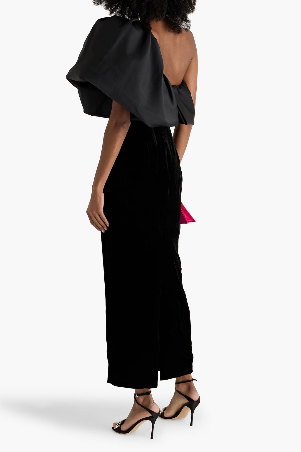 MONIQUE LHUILLIER One-shoulder ruffled faille gown