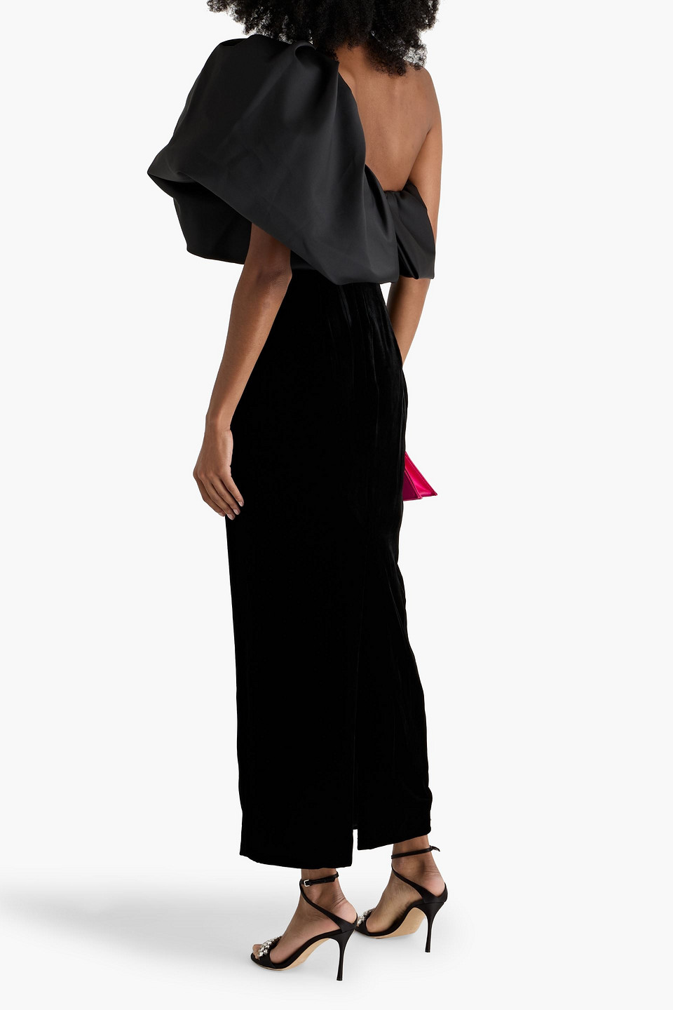 Monique Lhuillier One-shoulder Ruffled Faille Gown In Black